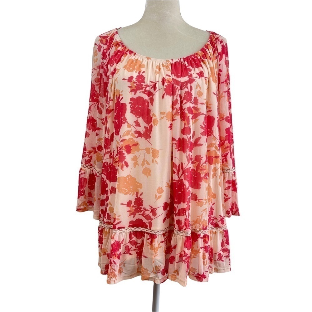 Lifestyle Attitude Floral Print Ruffle Sleeves Blouse Women’s Plus Size 2X